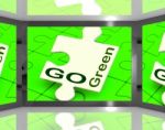 Go Green On Screen Showing Protecting The Planet Stock Photo