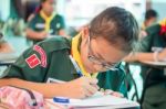 Activity Of Teaching Elementary Students. Elementary Students Are Test Lesson. The Students Intend Exam Stock Photo