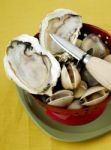 Fresh Oyster With A Oyster Knife Stock Photo