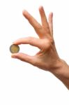 Hand With One Coin Euro Stock Photo