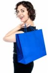 Joyous Woman Posing With A Shopping Bag Stock Photo