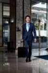 Businessman Holding Luggage Stock Photo