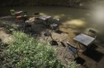 Weathered Old Outdoors Table And Chairs Set Stock Photo