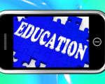 Education On Smartphone Showing University Studies Stock Photo