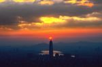 Sunset And Beautiful Sky At Lotte World Mall In Seoul,south Korea.the Best View Of South Korea At Namhansanseong Fortress.( Dark Tone) Stock Photo