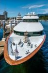 Expensive Motor Cruiser In Vancouver Harbour Stock Photo