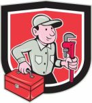 Plumber Toolbox Monkey Wrench Shield Cartoon Stock Photo