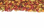 Dry Multicolored Pet Food (dog Or Cat) On White Background Stock Photo