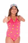 Girl In Swimsuit Showing Thumbs Up Stock Photo