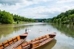 Traditional Punt Boats In Tubingen Aka Tuebingen, Germany Stock Photo