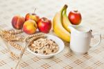 Bowl Of Muesli For Breakfast With Fruits Stock Photo