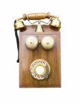 Antique Wooden Telephone Isolated Stock Photo