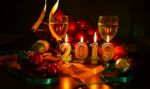 Glasses Of Champagne And New Year Decorations Stock Photo