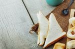 Ham Toast On Wooden Stock Photo