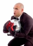 Bald Male Holding Disco Mirror Ball Stock Photo