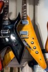 Electric Guitars On Display In A Music Shop Stock Photo