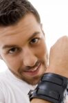 Young Male Wearing Leather Cuff Stock Photo