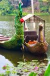 Traditional Khmer Boats With Carved Bows Stock Photo