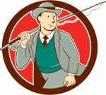 Vintage Fly Fisherman Bowler Hat Cartoon Stock Photo