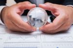 Globe With Chart Papers Stock Photo