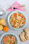 Chicken With Carrot And Spaghetti Stock Photo