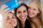 Group Of Friends Taking Selfie In The Street Stock Photo