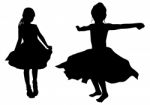 Silhouette Children Dancing Stock Photo