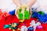 Celebration Theme With Christmas & New Year Gifts Stock Photo