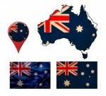 Australia Flag, Map And Map Pointers Stock Photo