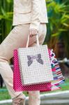 Asian Woman And Shopping Bag Stock Photo