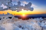 Sunrise On Deogyusan Mountains Covered With Snow In Winter,south Korea Stock Photo