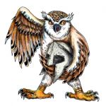 Owl Holding Spartan Helmet Tattoo Stock Photo