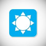 Sun Icon. Blue Square Frame.  Illustration Stock Photo