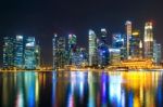 Singapore - Feb 9 , 2017 : Singapore Cityscape At Night In Singapore Stock Photo