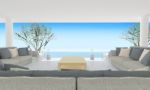 Beach Living On Sea View And Blue Sky Background-3d Rendering Stock Photo