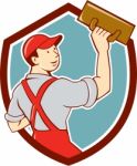 Plasterer Masonry Trowel Shield Cartoon Stock Photo