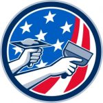 American Drywall Repair Service Flag Circle Retro Stock Photo