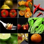 Organic Vegetarian Vegan Food Collage  Dark Stock Photo