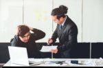 Asian Bad Angry Boss Yelling At Business Man Sad Depressed Emplo Stock Photo