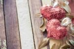 Red Heart Love On Old Wood Stock Photo