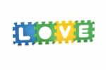 Colorful Alphabet Letters " Love " Isolated On White Stock Photo