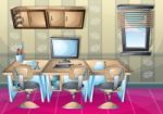 Cartoon  Illustration Interior Office Room With Separated Layers Stock Photo