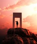 Girl Climbing To The Top With Her Dream To Become Success Stock Photo