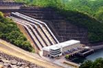 Clean Energy By Hydropower Plant From Downstream Water Stock Photo