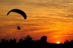 Paramotor Against Twilight Sky Stock Photo