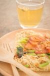 Wheat Noodles With Barbecued Red Pork Stock Photo