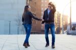 Young Couple In Love On The Street Stock Photo