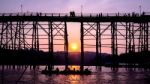 Silhouetted Bridge At Sunset Stock Photo