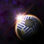 Uruguay Flag On 3d Football With Rising Sun Stock Photo