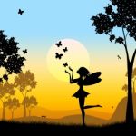 Silhouette Fairy Shows Faries Fairyland And Silhouettes Stock Photo